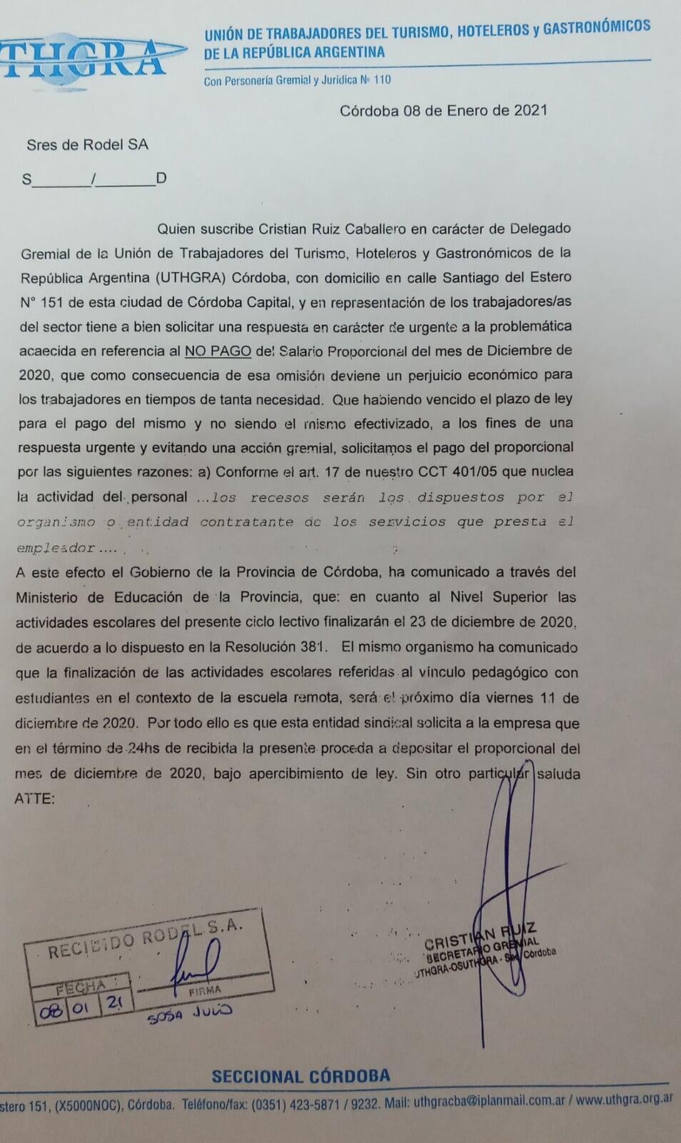 Pedidos a Rodel S.A, Aliser S.A y Nutrición Profesional S.R.L